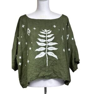 Love & Confuse green linen top, XXL, bohemian, earthy, nature, artsy, Wabi-Sabi